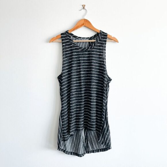 Coin 1804 Womens Top Sleeveless Half Open Back Stripes Black Large - Picture 1 of 7